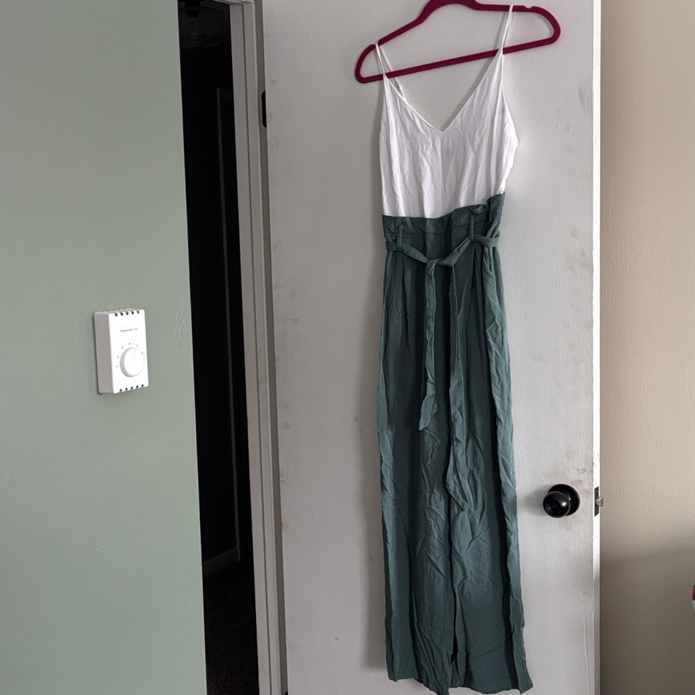 White and Green Halter Jumpsuit